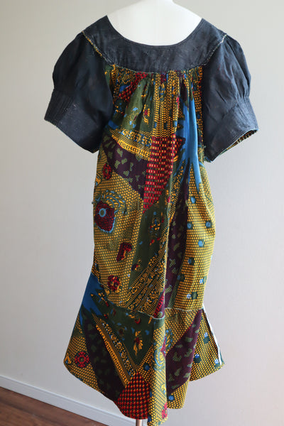 80s Puff Sleeve African Print Dress
