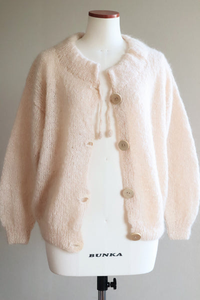 80s Stump Wood Button Hand Knit Mohair Cardigan