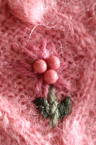 80s Hand Knit Pink Mohair Cardigan