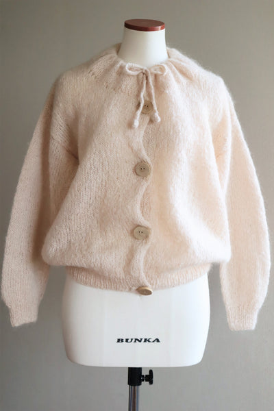 80s Stump Wood Button Hand Knit Mohair Cardigan