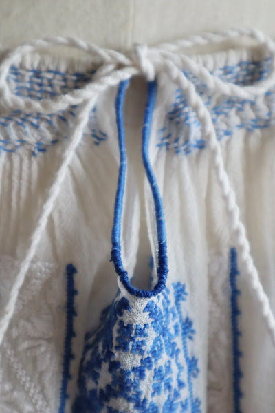 1940s Blue Embroidered Short Sleeves Romanian Blouse