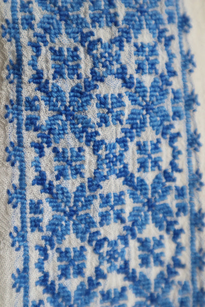 1940s Blue Embroidered Short Sleeves Romanian Blouse