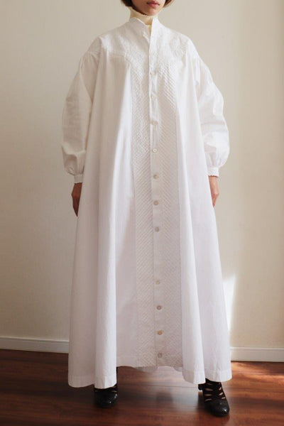 1900s Antique White Cotton Long Dress