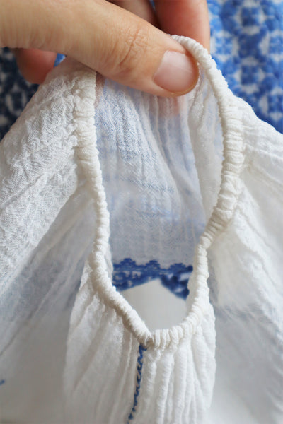 1940s Blue Embroidered Short Sleeves Romanian Blouse