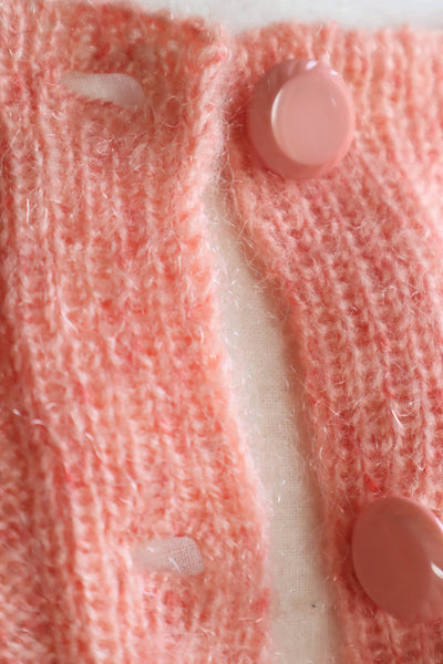 80s Hand Knit Pale Peach Mohair Cardigan