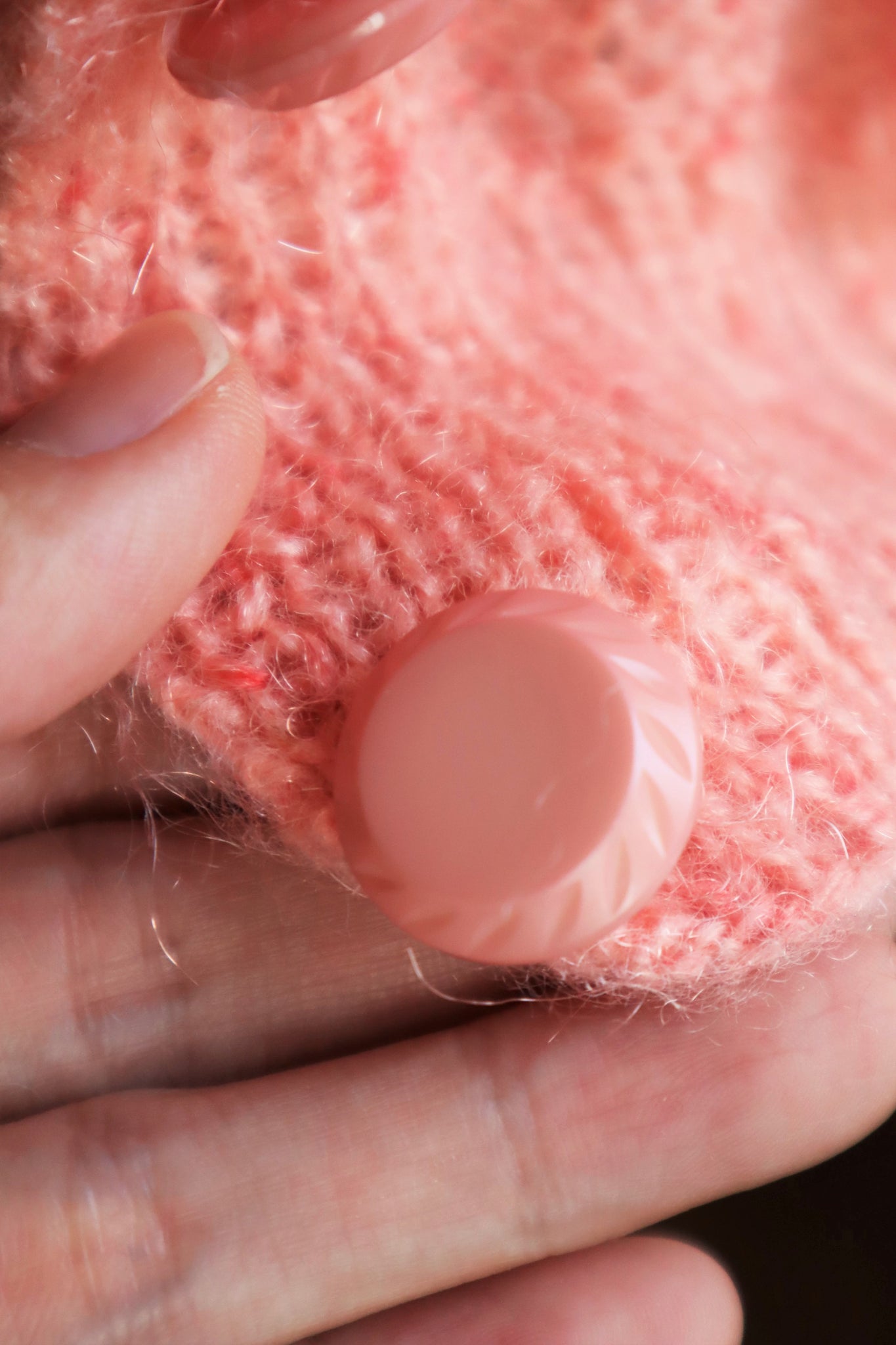 80s Hand Knit Pale Peach Mohair Cardigan