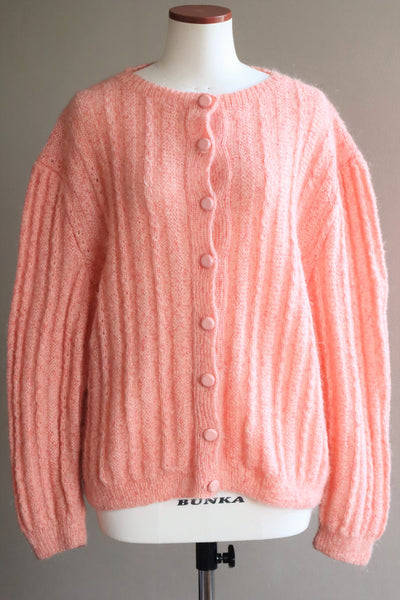 80s Hand Knit Pale Peach Mohair Cardigan