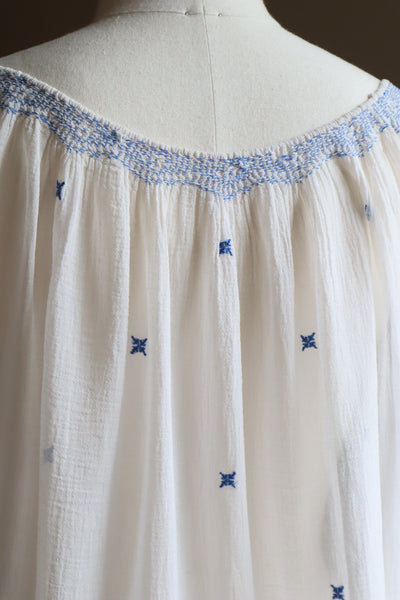 1940s Blue Embroidered Short Sleeves Romanian Blouse