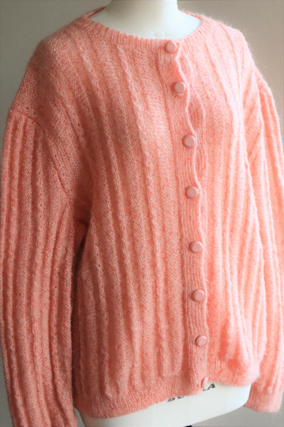 80s Hand Knit Pale Peach Mohair Cardigan