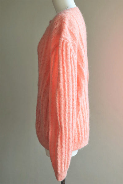 80s Hand Knit Pale Peach Mohair Cardigan