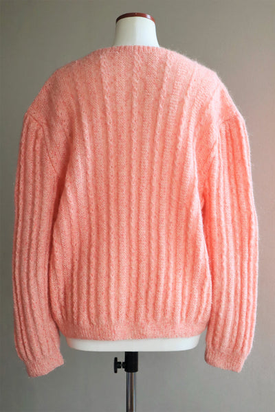 80s Hand Knit Pale Peach Mohair Cardigan