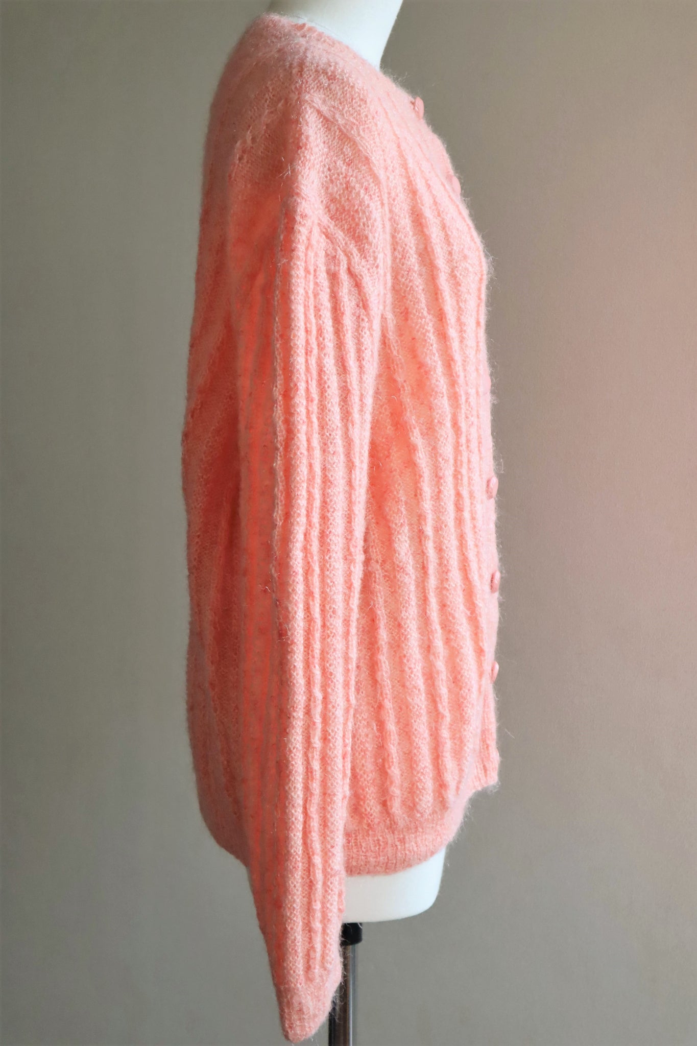 80s Hand Knit Pale Peach Mohair Cardigan