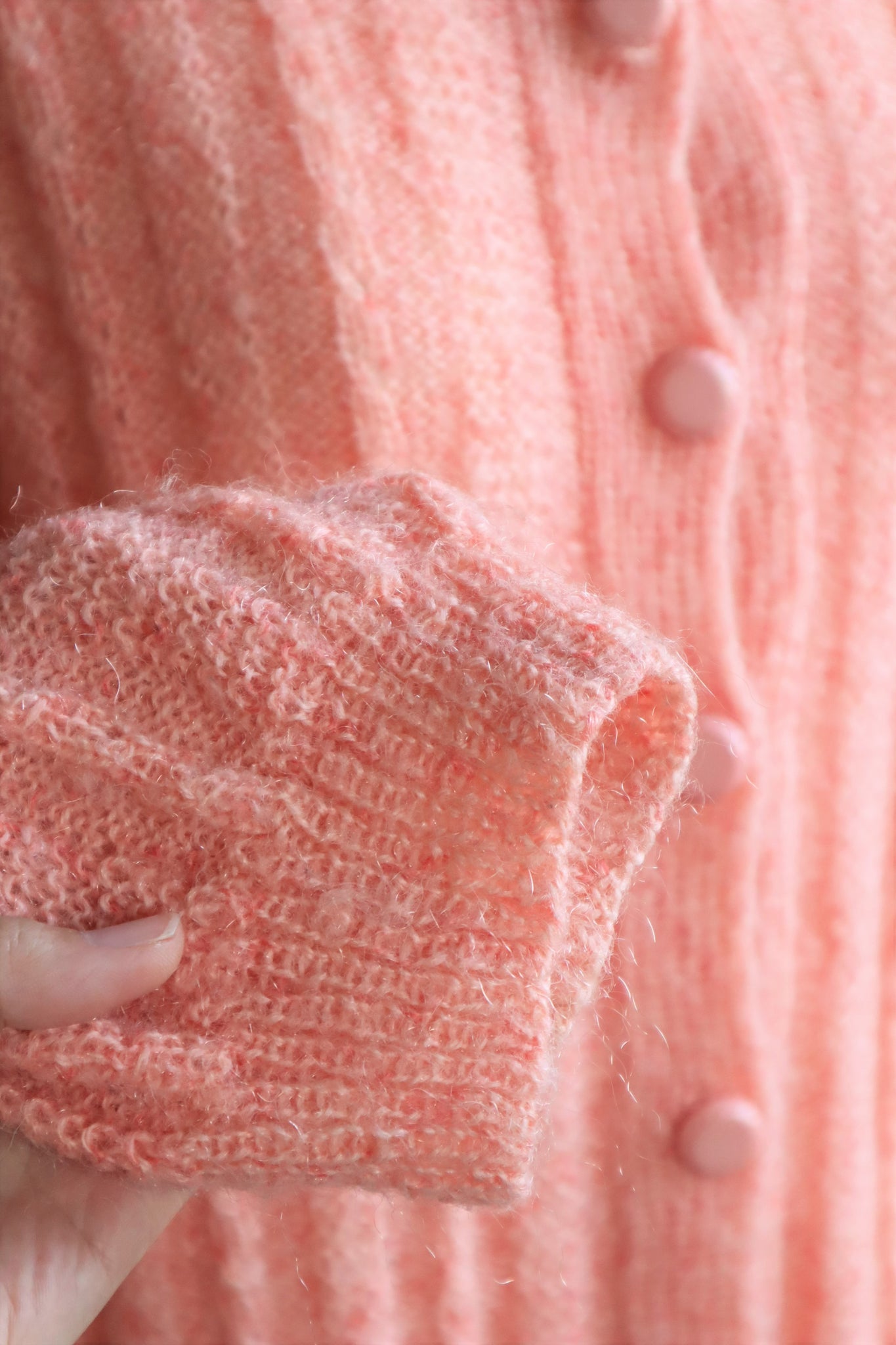 80s Hand Knit Pale Peach Mohair Cardigan