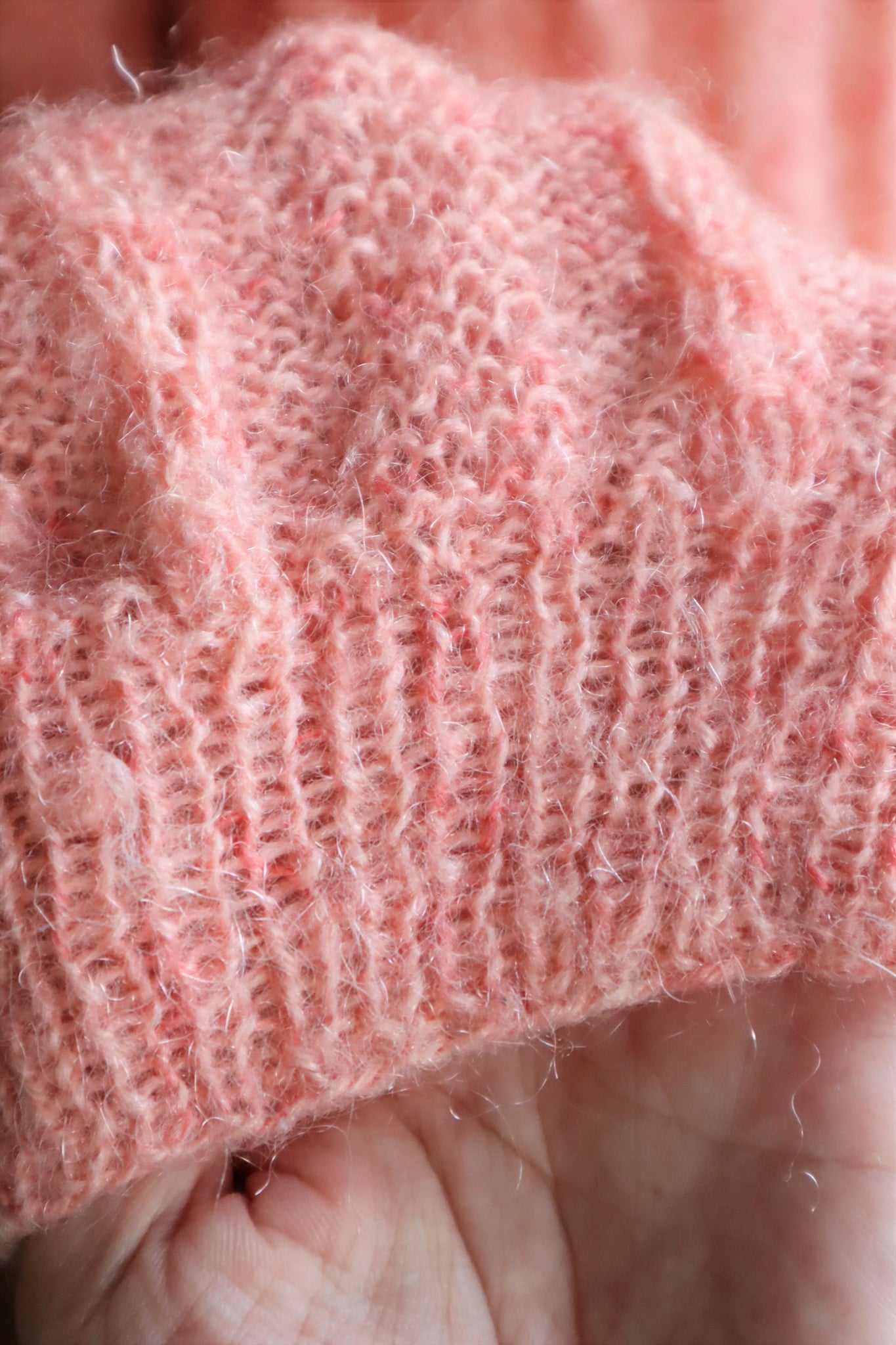 80s Hand Knit Pale Peach Mohair Cardigan