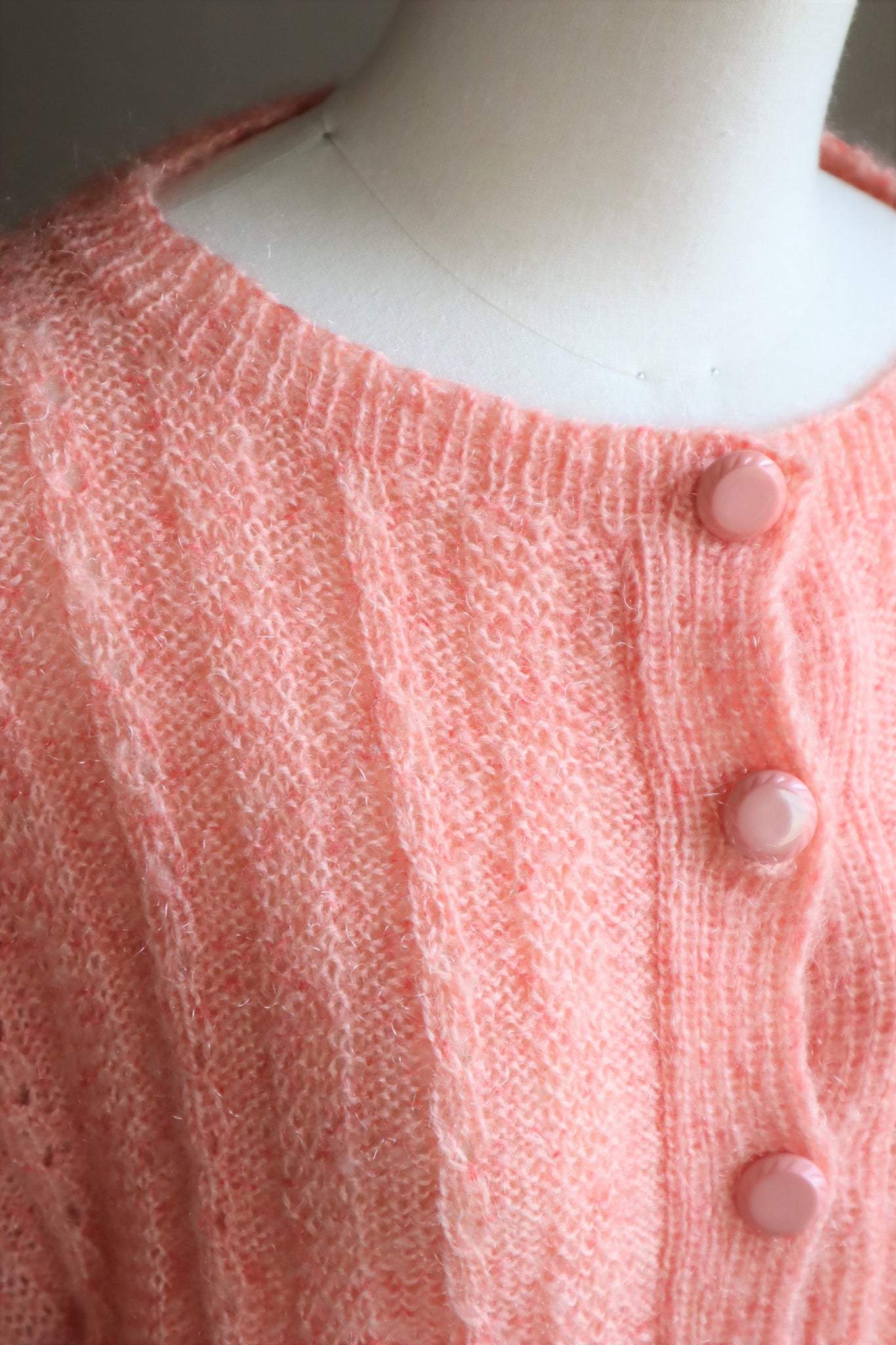 80s Hand Knit Pale Peach Mohair Cardigan