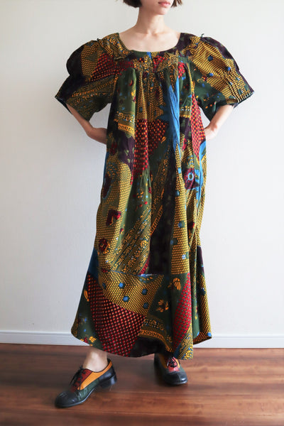 80s Puff Sleeve African Print Dress