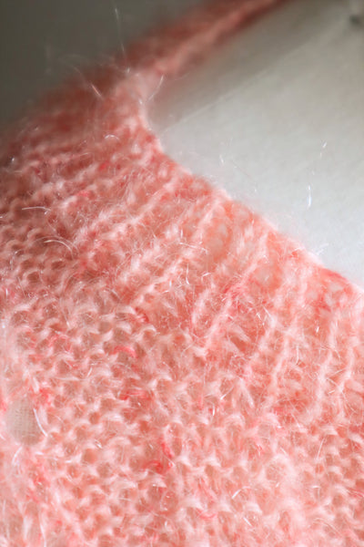 80s Hand Knit Pale Peach Mohair Cardigan