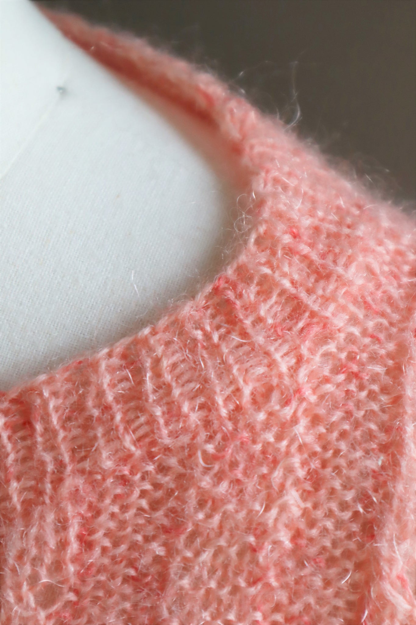 80s Hand Knit Pale Peach Mohair Cardigan