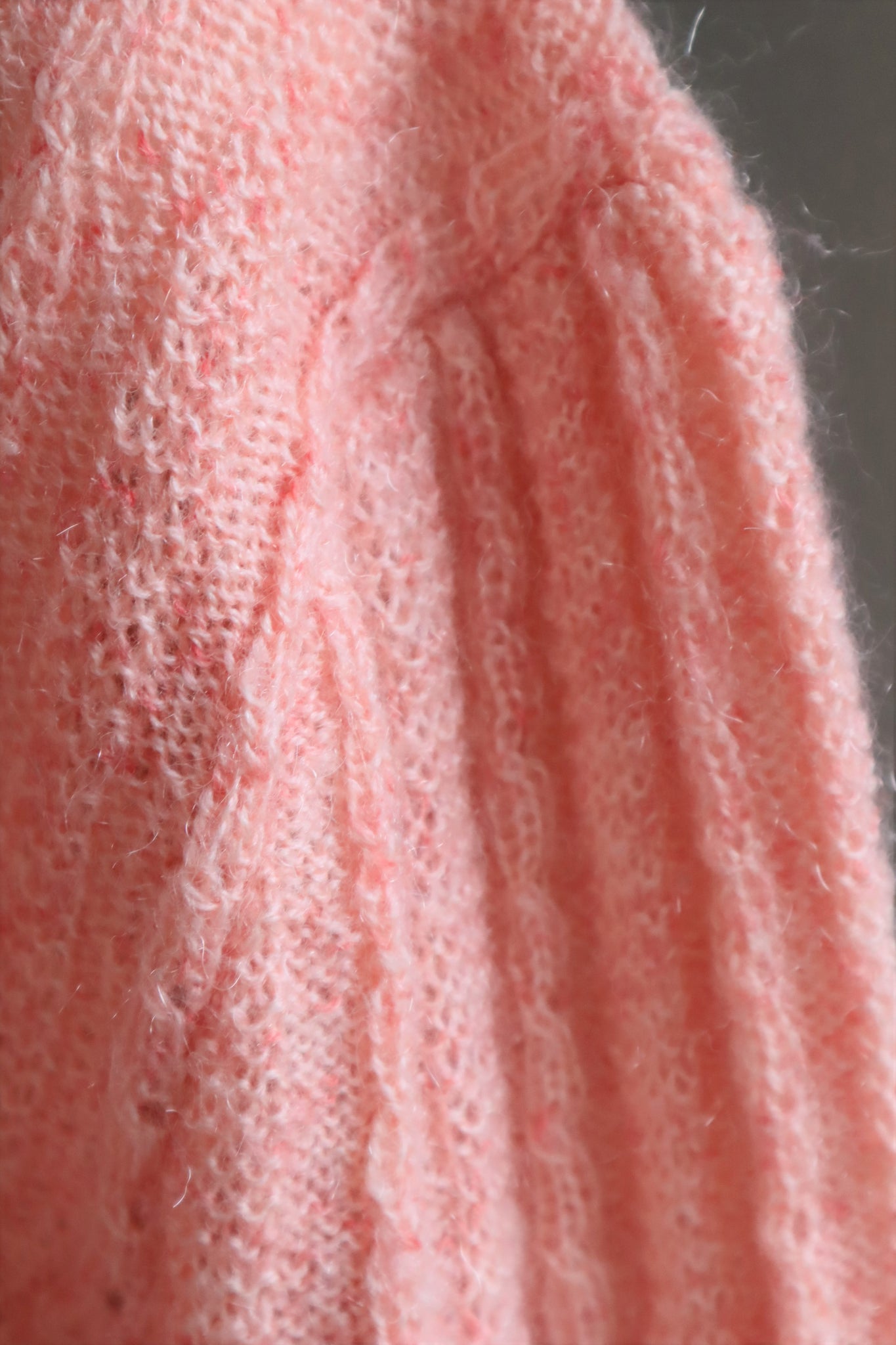 80s Hand Knit Pale Peach Mohair Cardigan