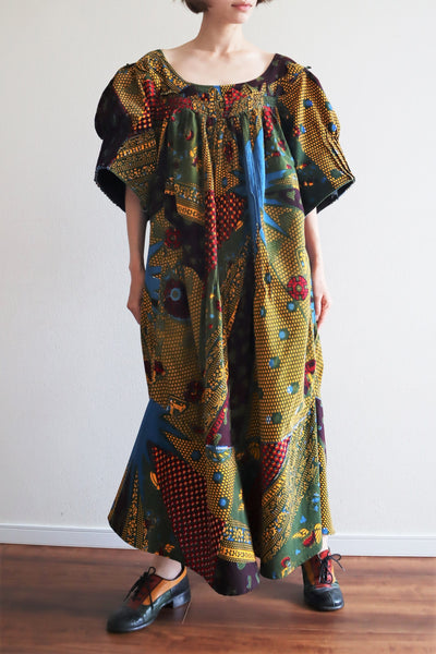 80s Puff Sleeve African Print Dress