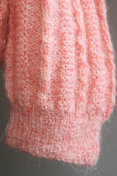 80s Hand Knit Pale Peach Mohair Cardigan