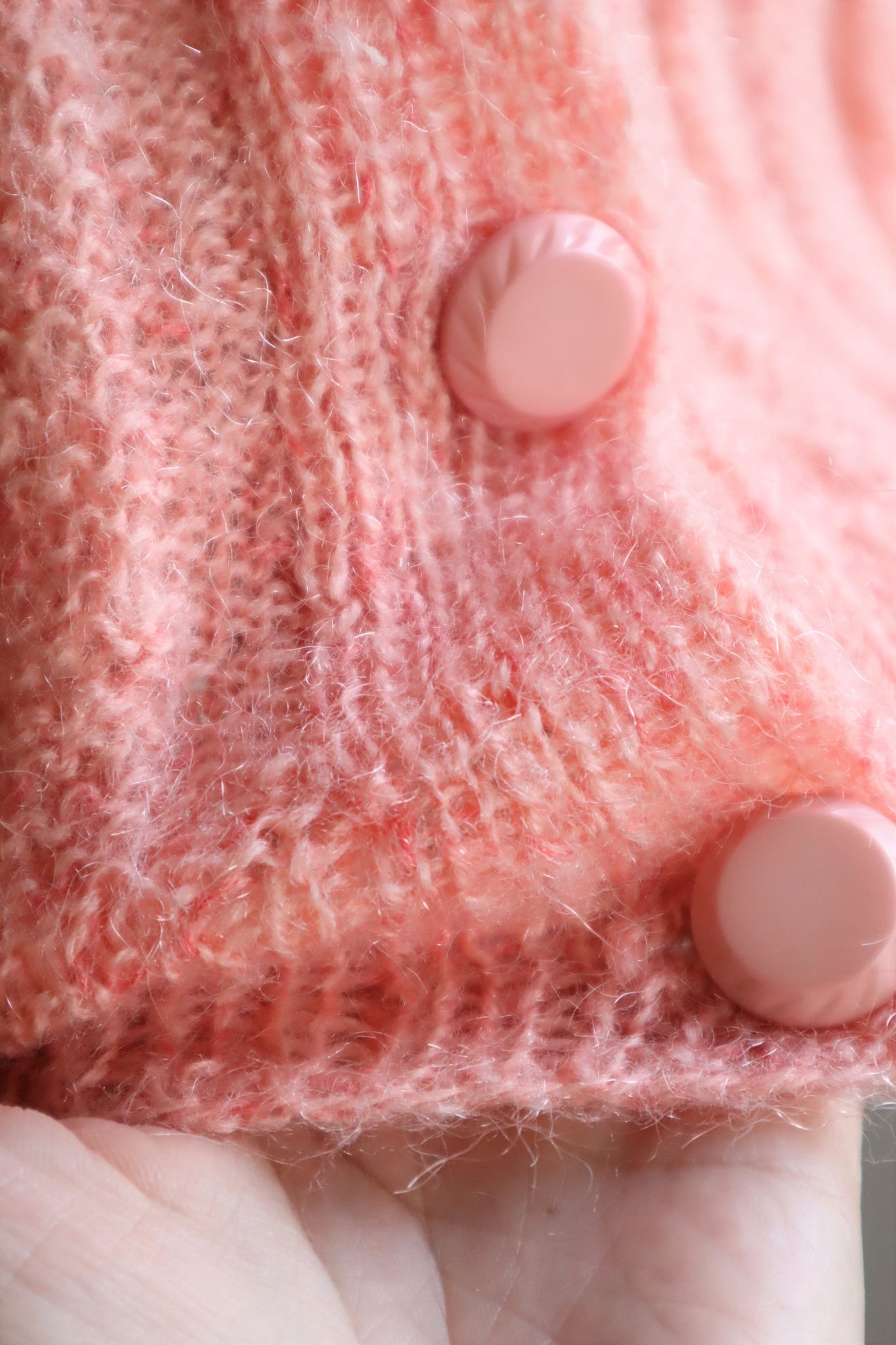 80s Hand Knit Pale Peach Mohair Cardigan