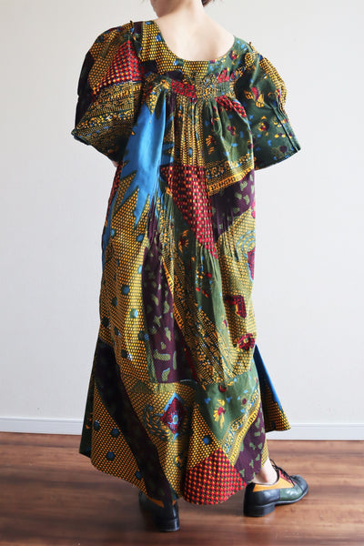80s Puff Sleeve African Print Dress