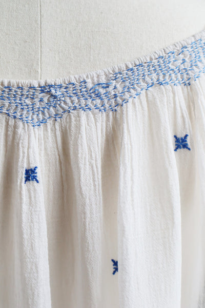 1940s Blue Embroidered Short Sleeves Romanian Blouse