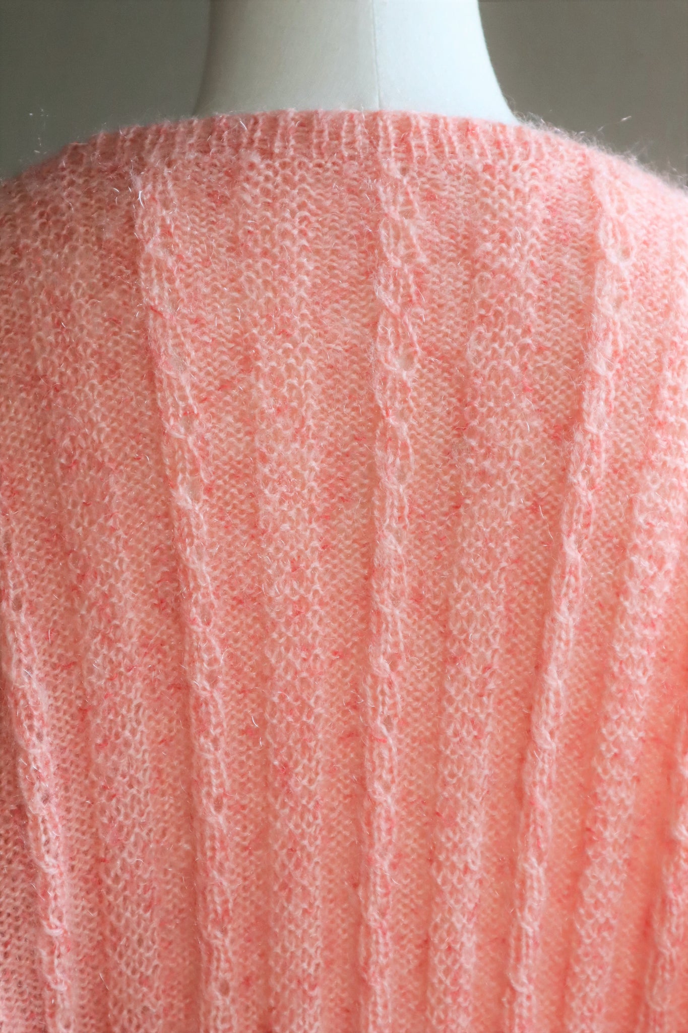 80s Hand Knit Pale Peach Mohair Cardigan