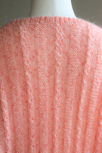 80s Hand Knit Pale Peach Mohair Cardigan