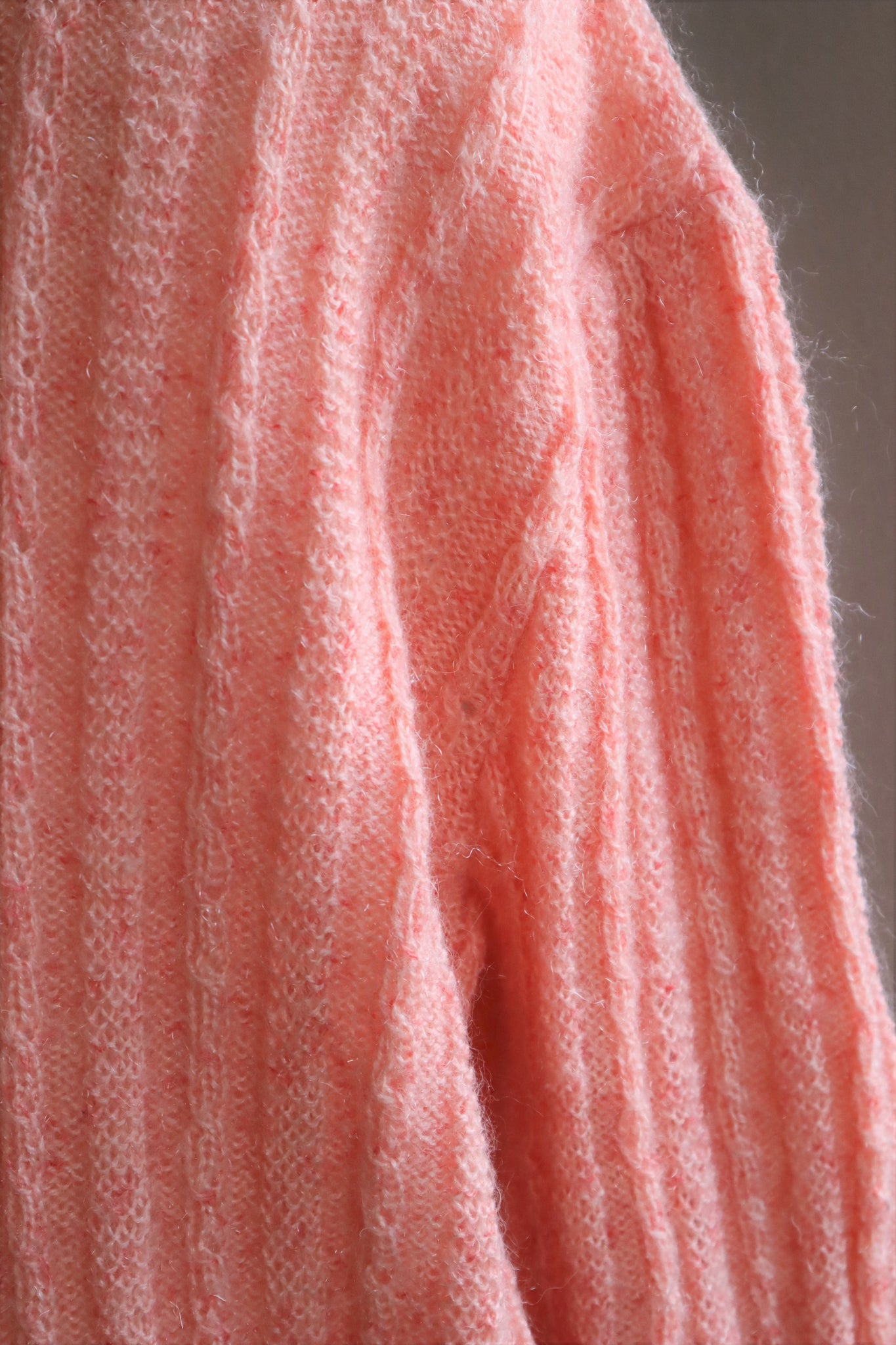 80s Hand Knit Pale Peach Mohair Cardigan