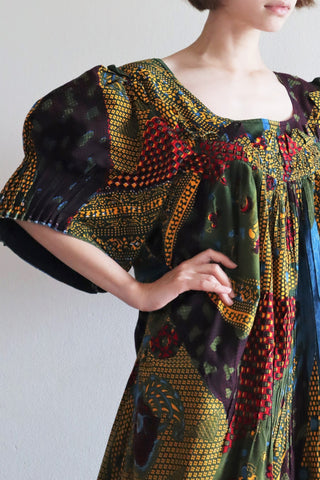 80s Puff Sleeve African Print Dress