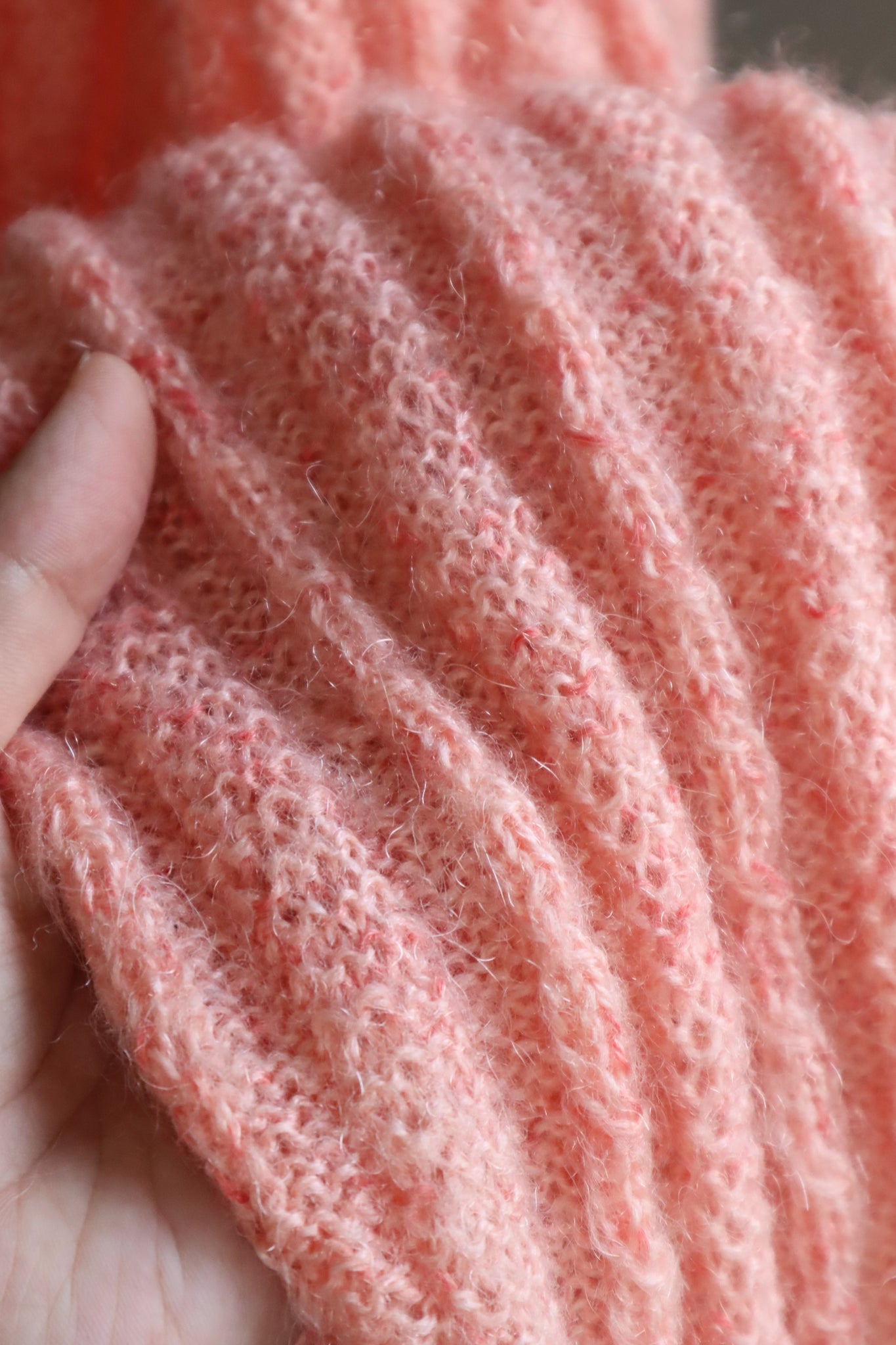 80s Hand Knit Pale Peach Mohair Cardigan