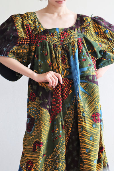 80s Puff Sleeve African Print Dress