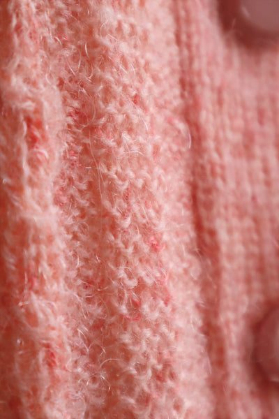 80s Hand Knit Pale Peach Mohair Cardigan