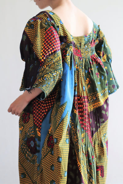 80s Puff Sleeve African Print Dress