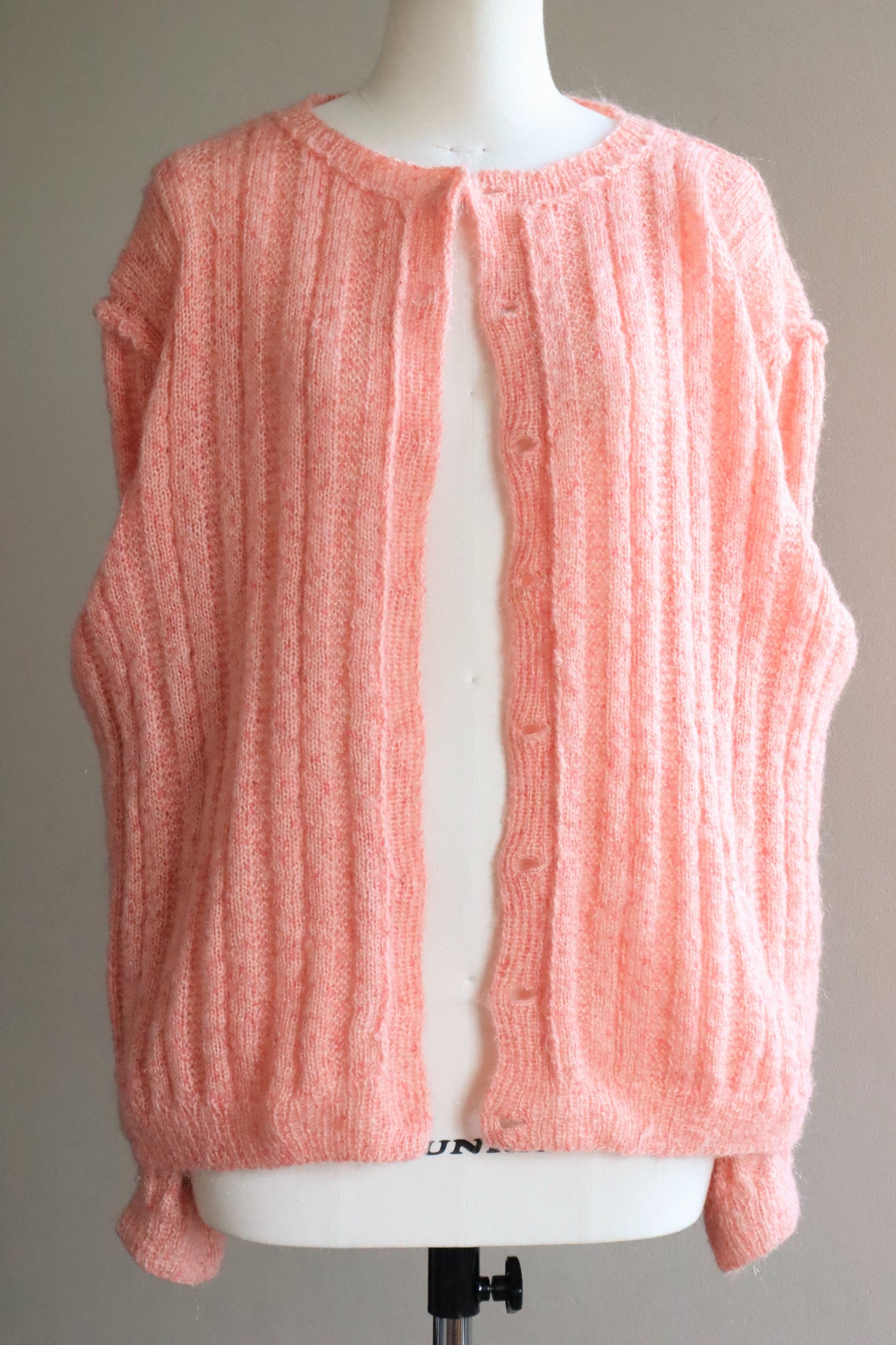 80s Hand Knit Pale Peach Mohair Cardigan