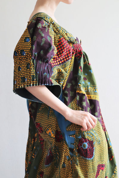 80s Puff Sleeve African Print Dress