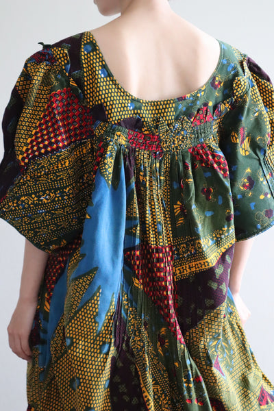 80s Puff Sleeve African Print Dress