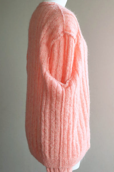 80s Hand Knit Pale Peach Mohair Cardigan