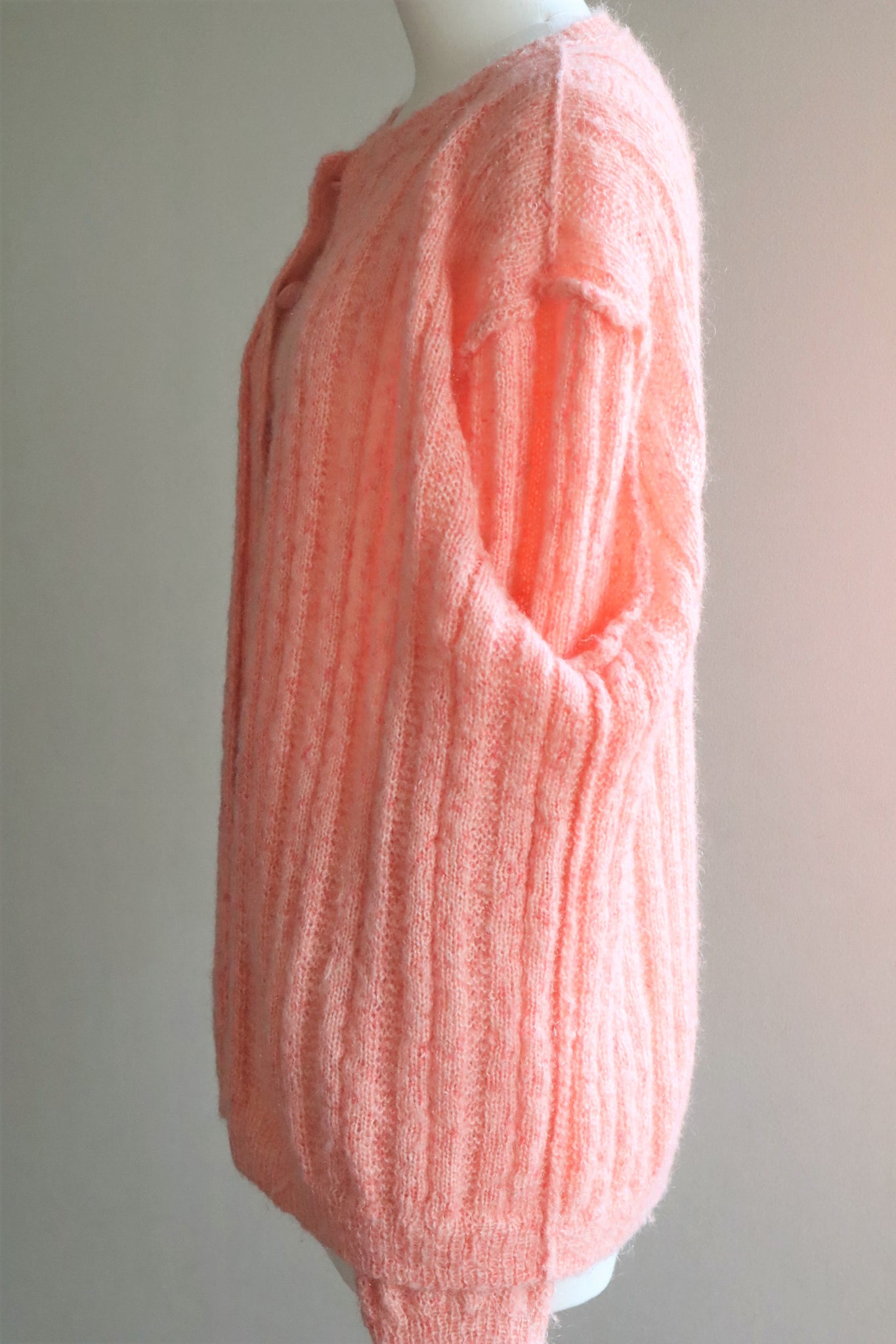 80s Hand Knit Pale Peach Mohair Cardigan