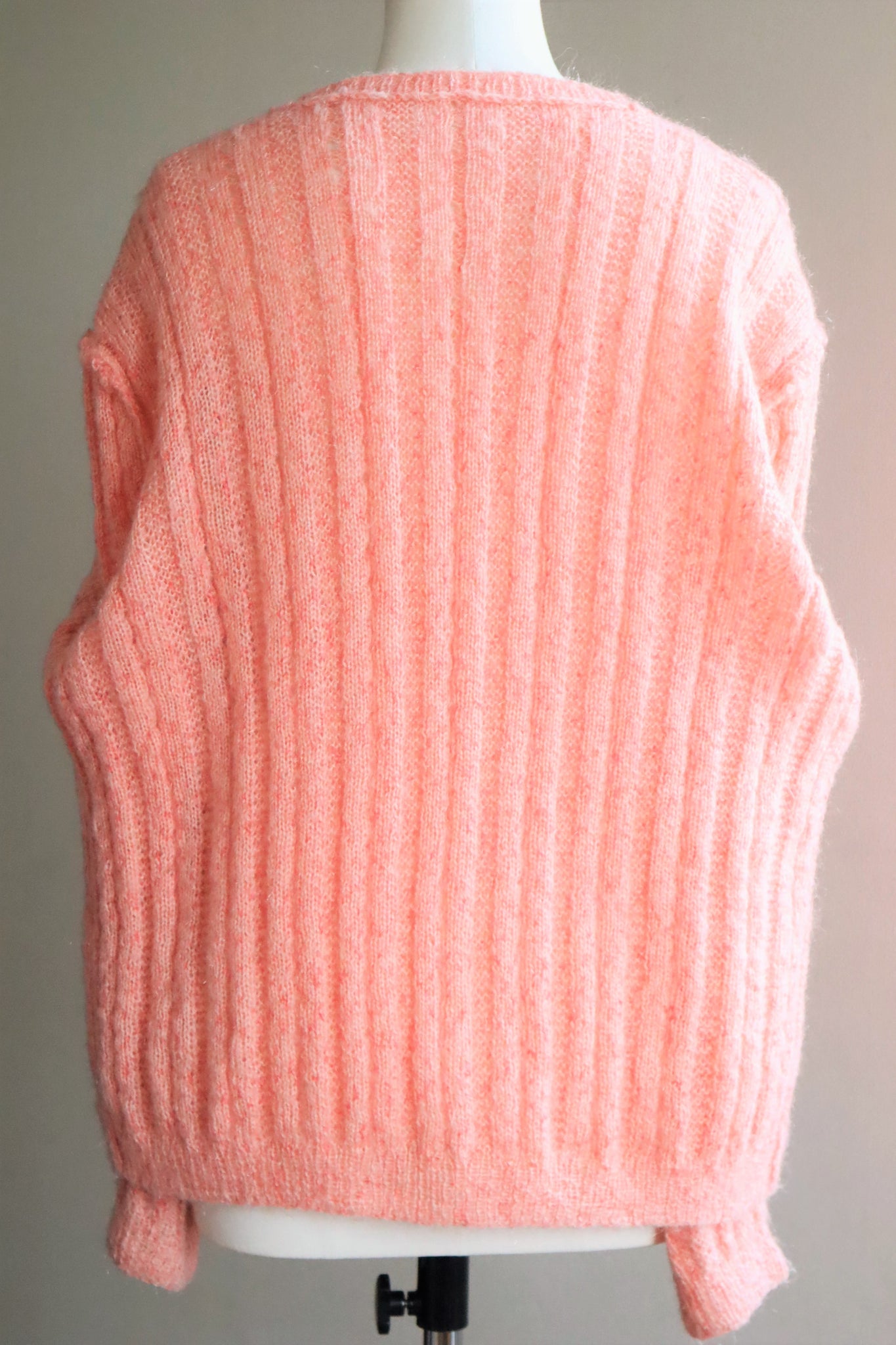 80s Hand Knit Pale Peach Mohair Cardigan