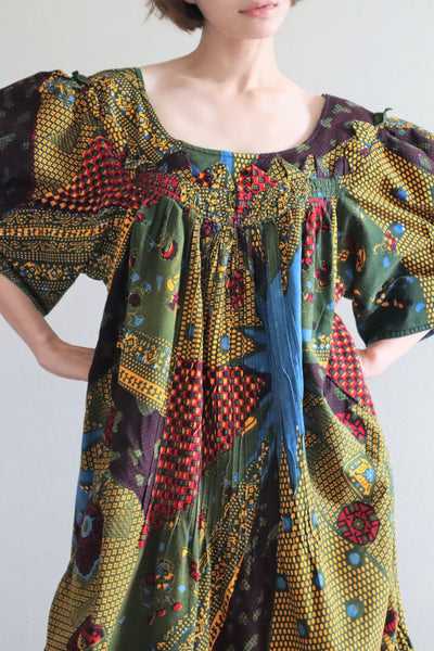 80s Puff Sleeve African Print Dress