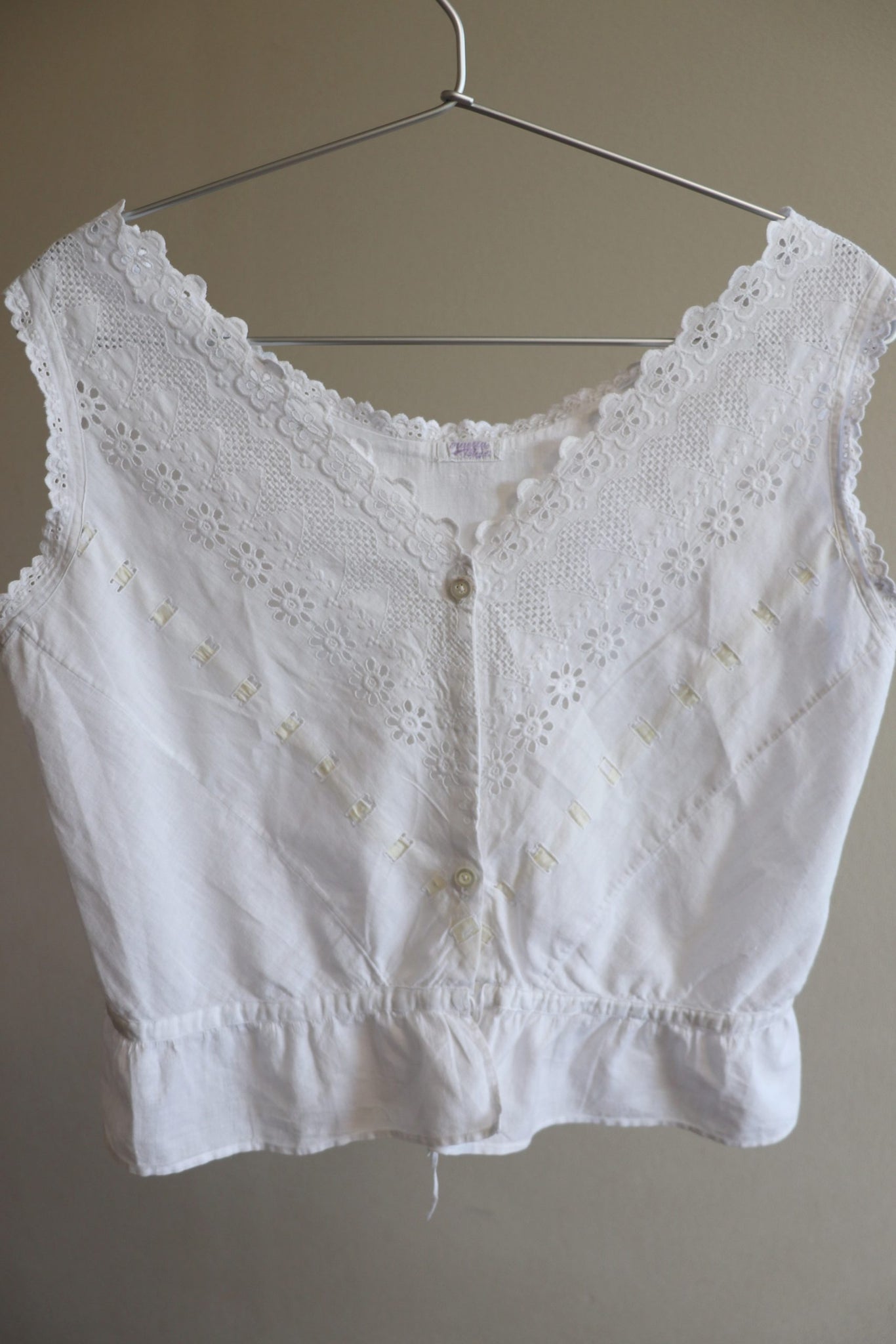 1910s French Floral Cutwork Lace Camisole
