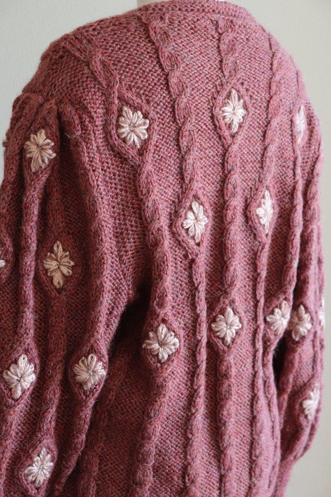 Austrian Hand Knit Cardigan Embroidered Flowers Dull Pink