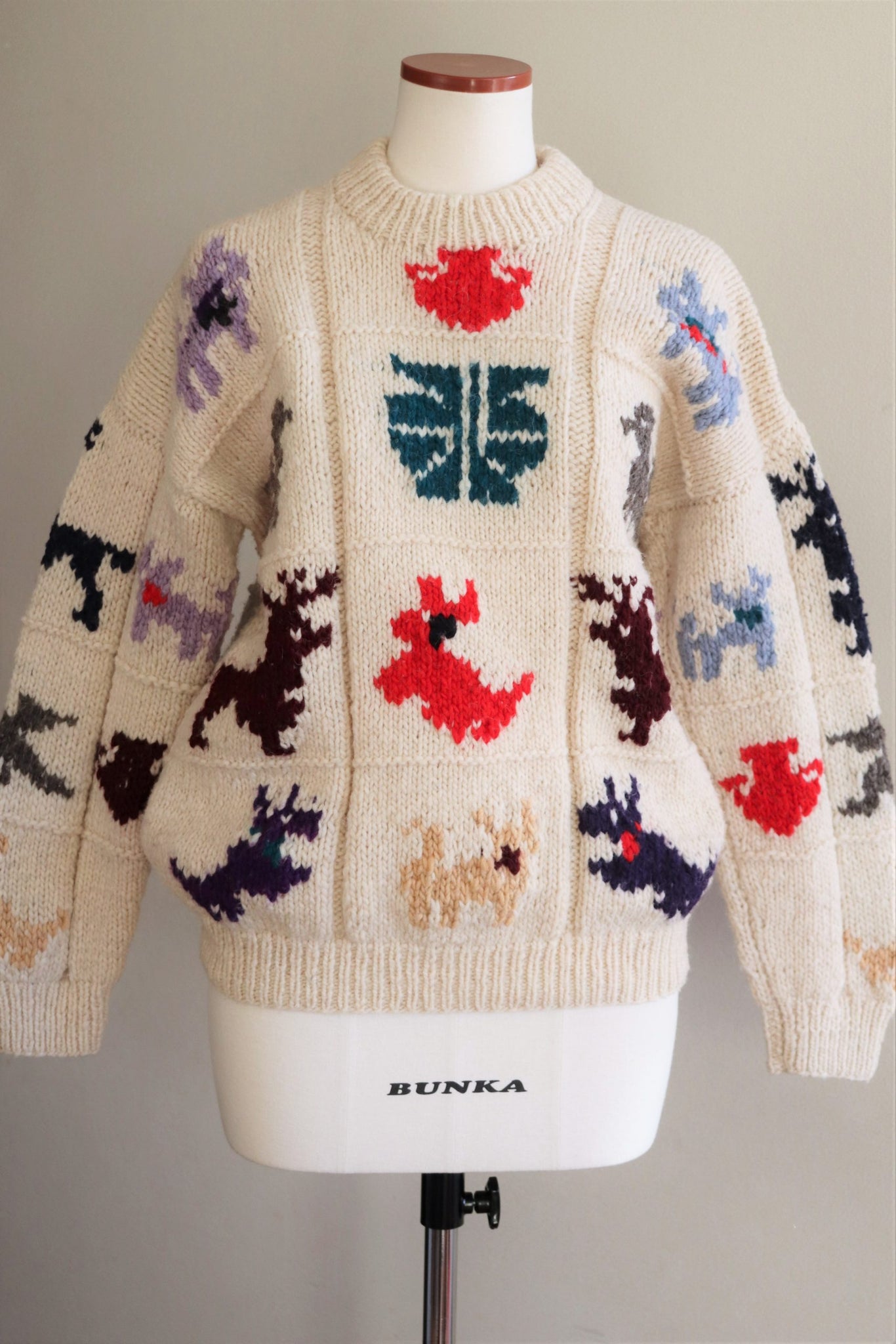 Hand-Knitted Wool Sweater With Colorful Animal