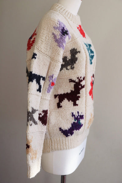 Hand-Knitted Wool Sweater With Colorful Animal