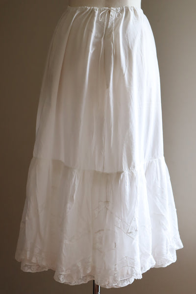 1900s Diamond Patterns Floral Lace White Cotton Skirt