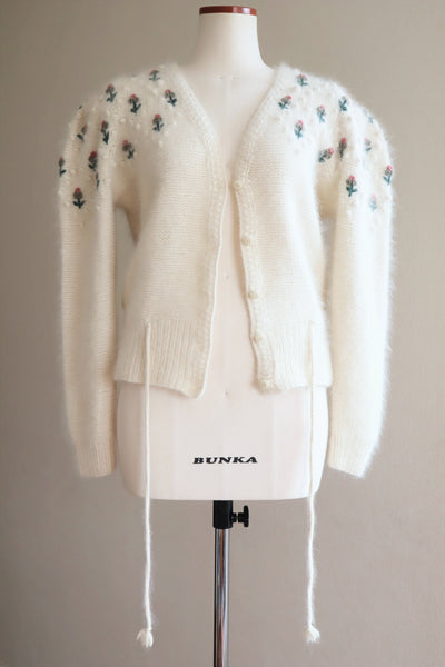 80s Embroidered Angora Trachten Cardigan