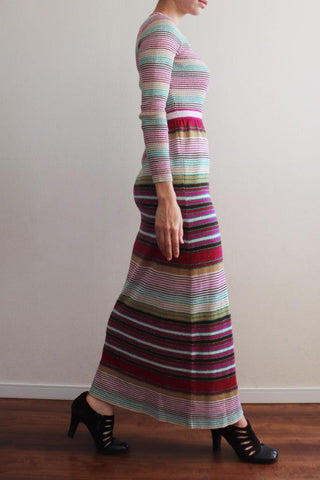 70s Multi Stripe Knit Maxi Dress